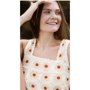 VTG Granny Square Flower Boho Hippie Y2K Cottagecore crocheted tank top sz small